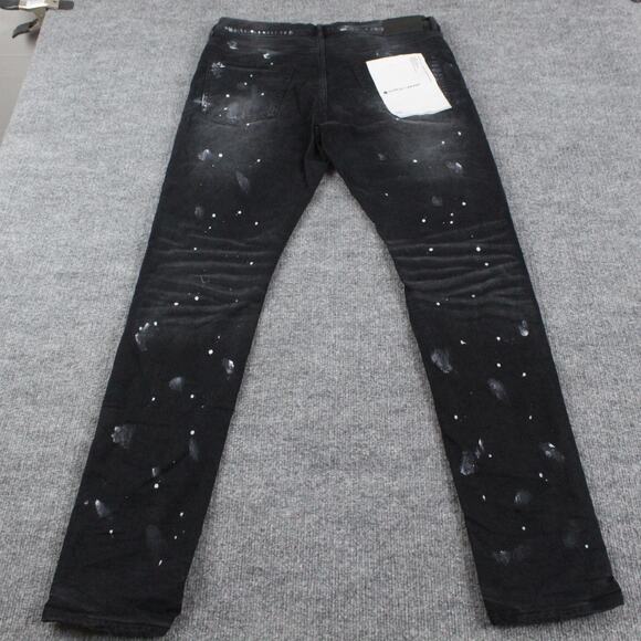 Purple Brand Jeans Mens 33 P001 Low Rise Slim Black Paint Splatter Streetwear - Picture 4 of 16